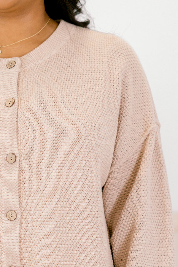  Chic Soul plus size clothing, taupe waffle knit long sleeve set with button down cardigan and elastic pants
