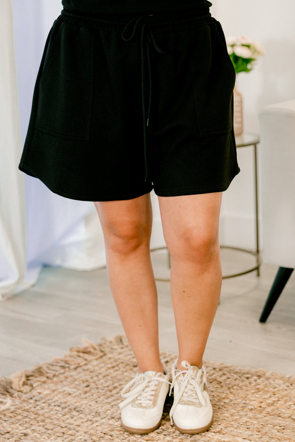 Chic Soul Plus size clothing, black casual shorts with a draw-string waistband 