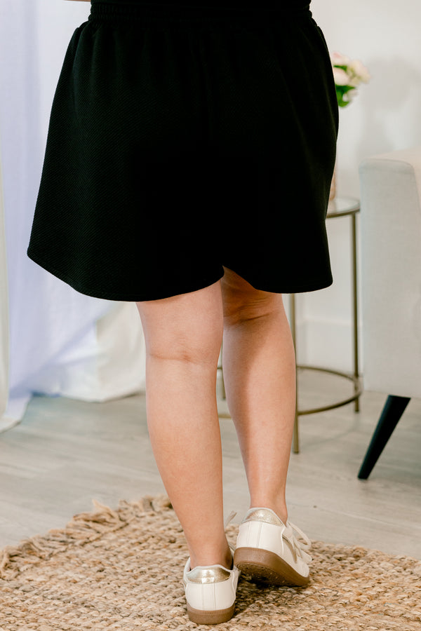 Chic Soul Plus size clothing, black casual shorts with a draw-string waistband 