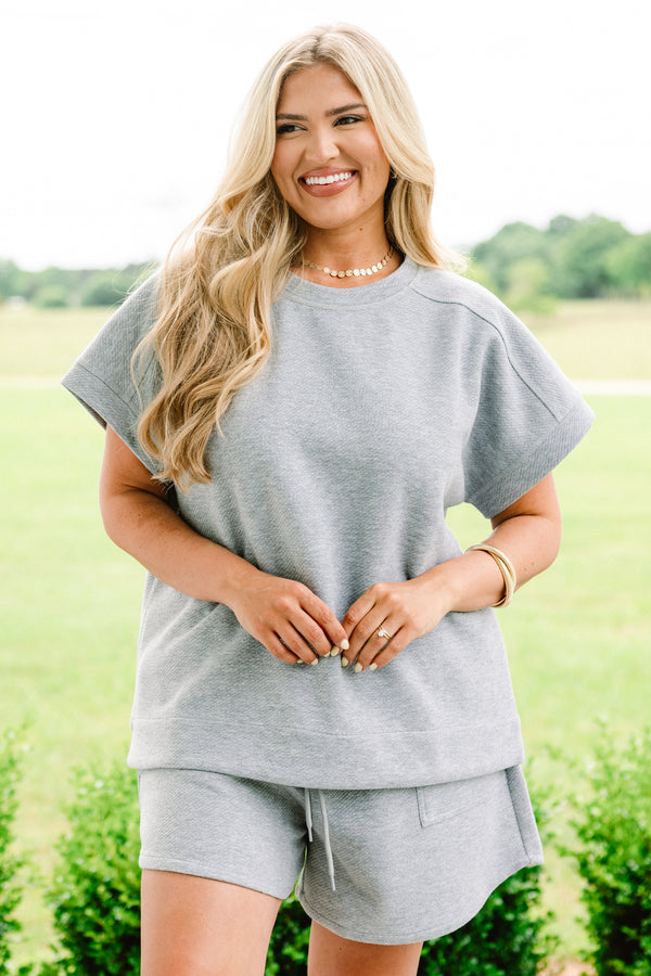   Chic soul plus size clothing, heather gray shorts with a draw-string waistband , 
