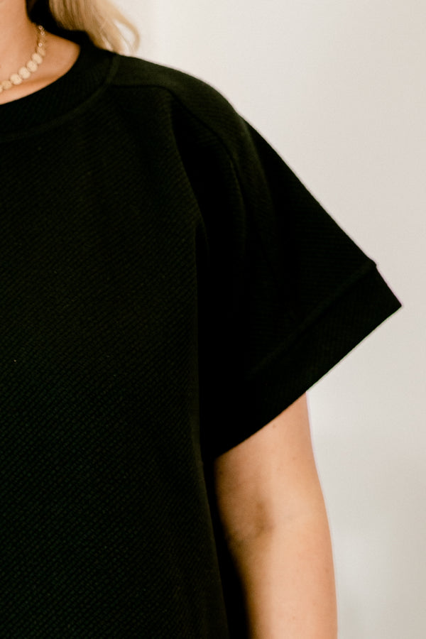 Chic Soul Plus size clothing, solid black short sleeve casual top 
