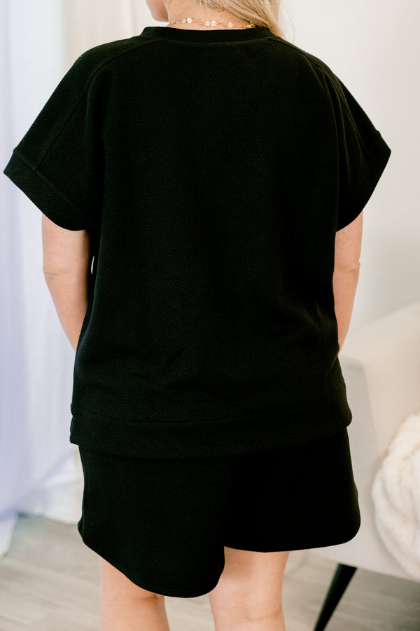 Chic Soul Plus size clothing, solid black short sleeve casual top 
