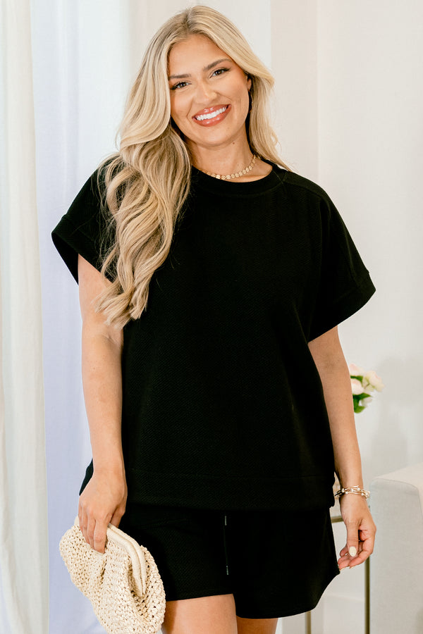 Chic Soul Plus size clothing, solid black short sleeve casual top 
