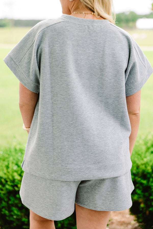   Chic soul plus size clothing, heather gray short sleeve casual top 
