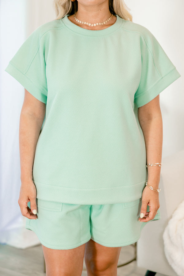 Chic Soul plus size clothing, seafoam green short sleeve lounge top