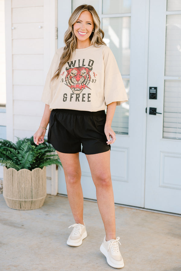 Chic Soul plus size clothing, light mocha short sleeve boyfriend tee with round neckline with 