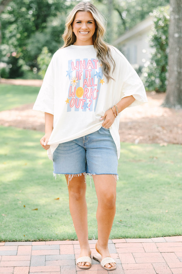 Plus Size ivory boyfriend tee with 