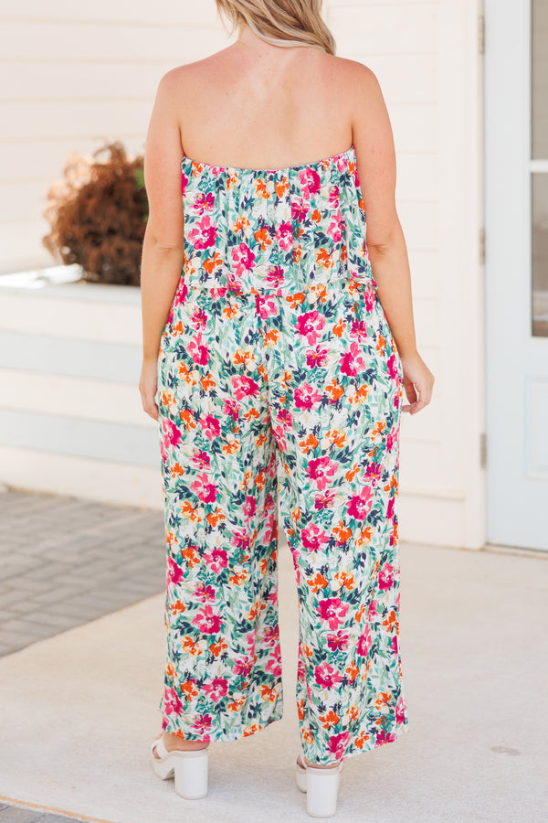 Chic Soul plus size clothing, multicolor floral pattern sleeveless jumpsuit
