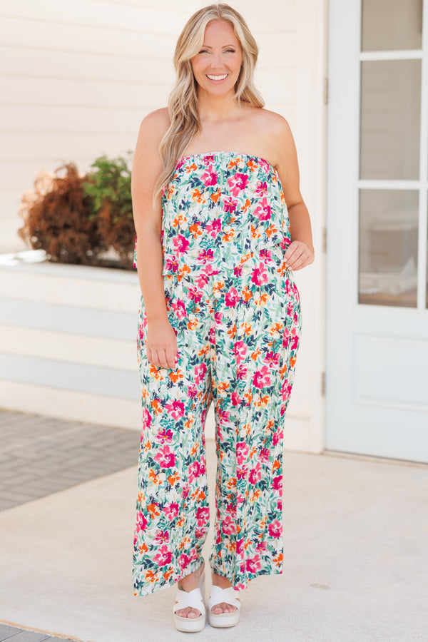 Chic Soul plus size clothing, multicolor floral pattern sleeveless jumpsuit