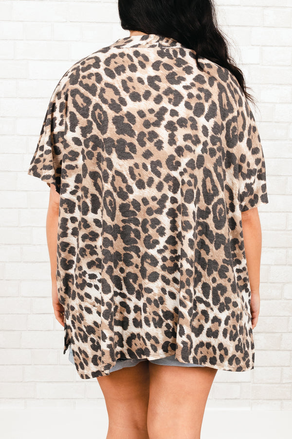 Chic Soul plus size clothing, brown leopard pattern textured flowy top