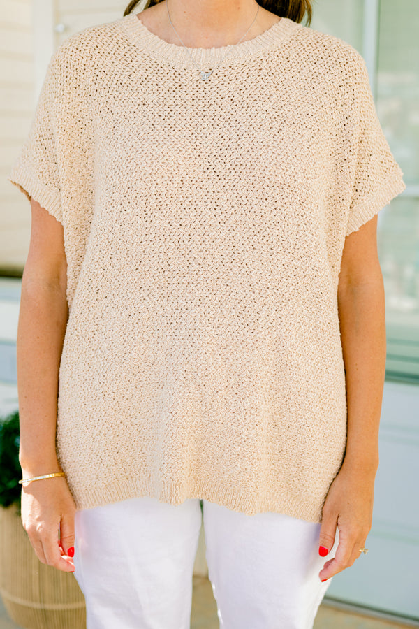 Chic Soul plus size clothing, khaki short sleeve knitted basic top