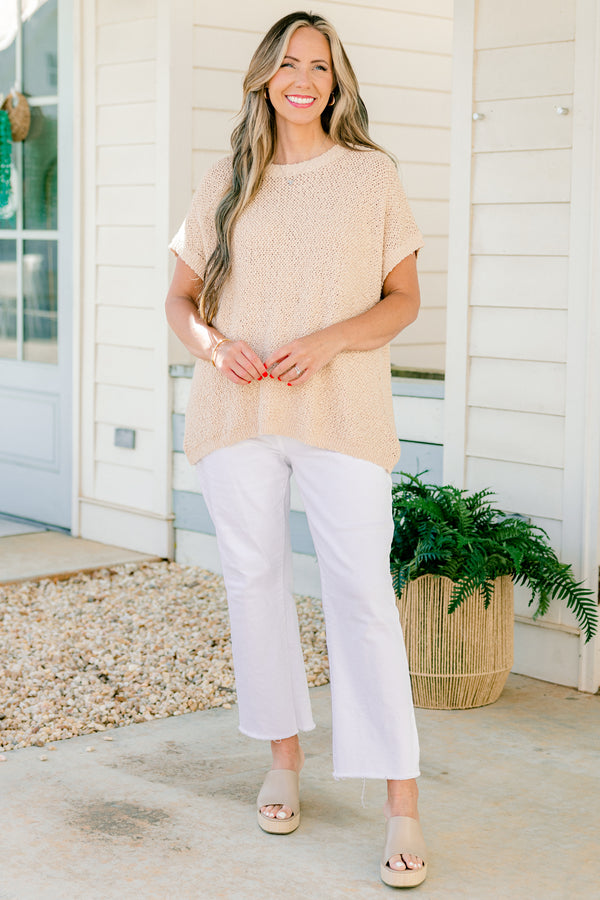 Chic Soul plus size clothing, khaki short sleeve knitted basic top
