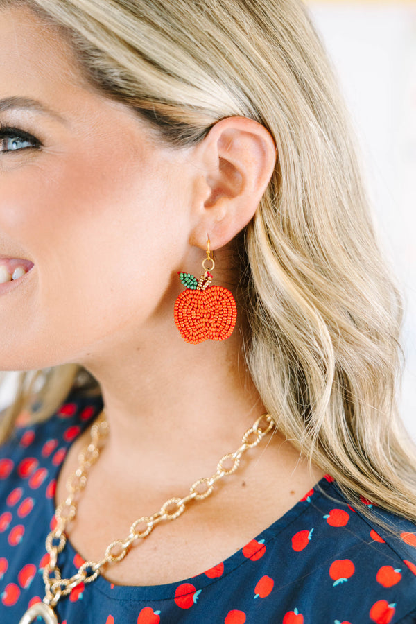 Chic Soul plus size clothing, red apple earrings crafted with seed beads