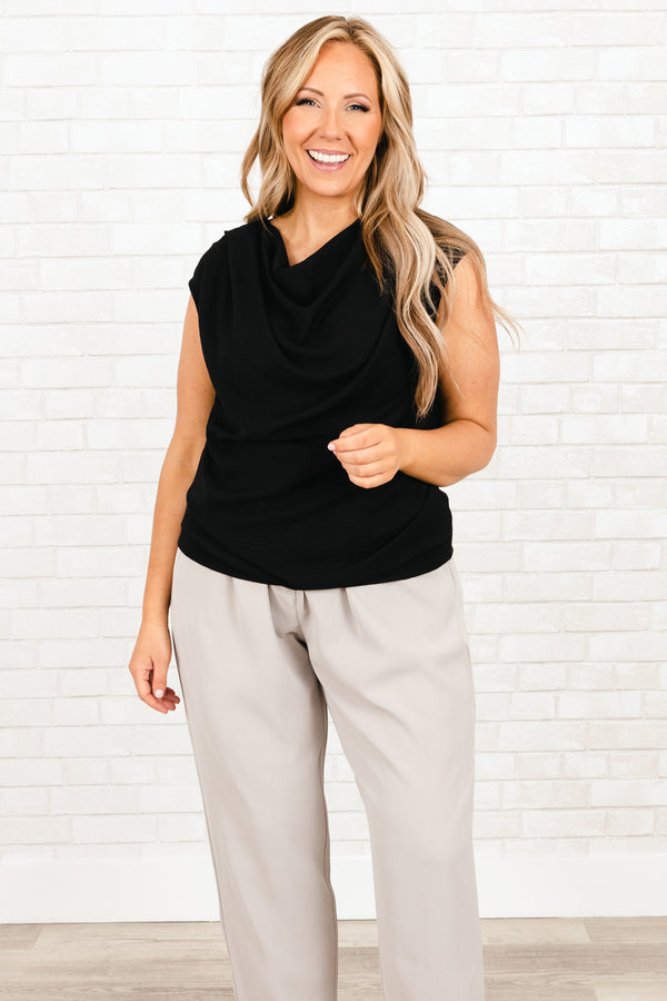 Chic Soul plus size clothing, black top with a high neckline