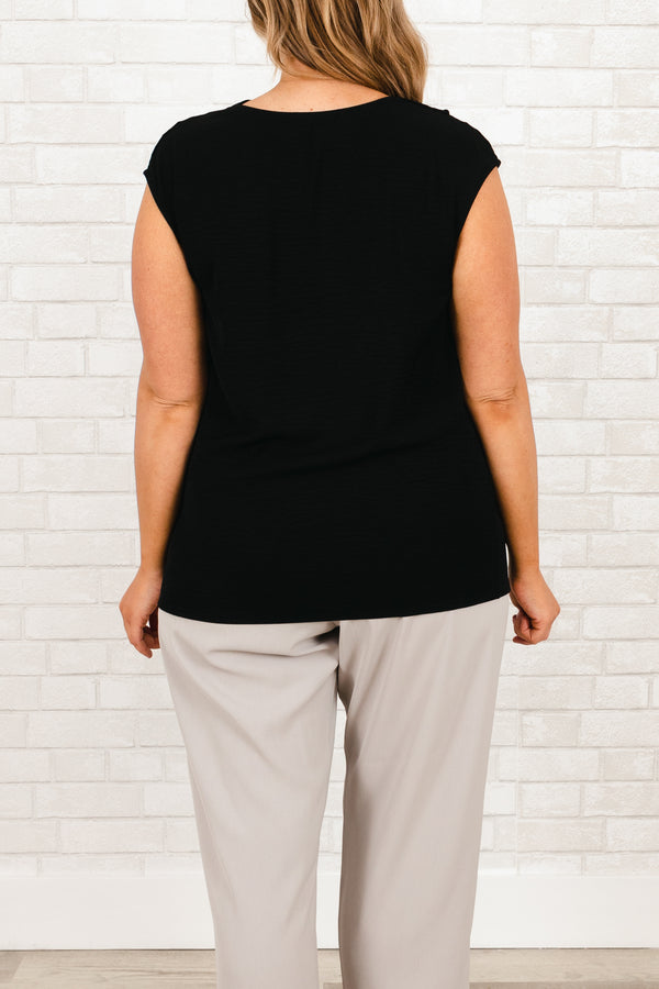 Chic Soul plus size clothing, black top with a high neckline