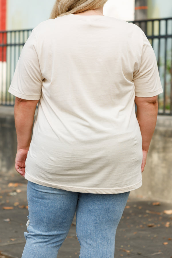 Chic Soul plus size clothing, soft cream t shirt with 