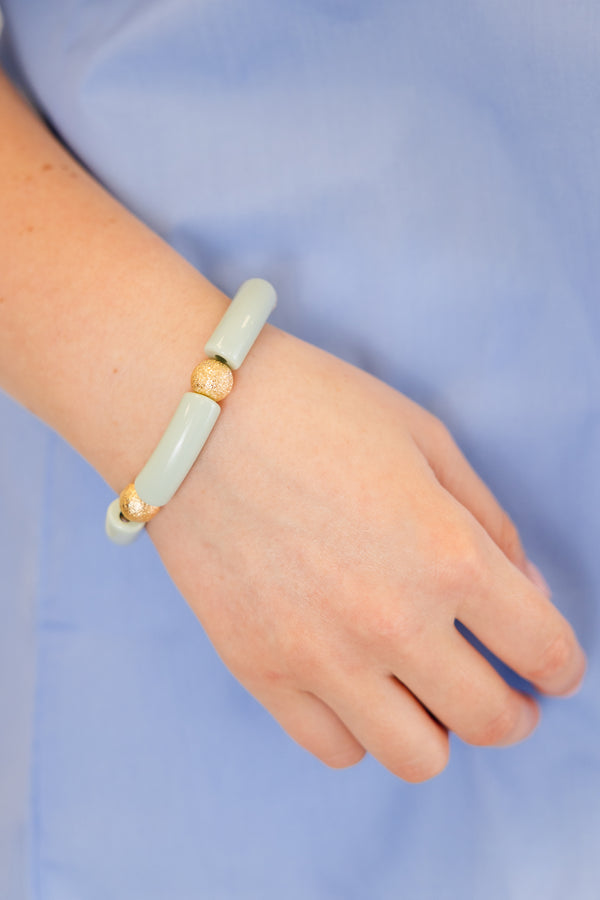 Chic Soul plus size clothing, mint green beaded bracelet with subtle gold accent beads 