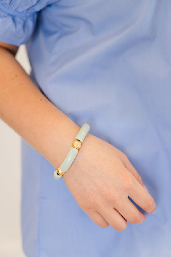 Chic Soul plus size clothing, mint green beaded bracelet with subtle gold accent beads 