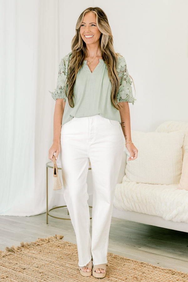 Chic Soul plus size clothing, white straight leg jeans with distressed hem