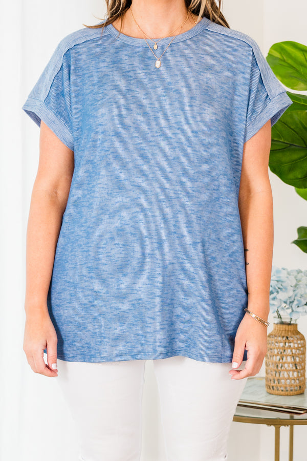 Chic Soul plus size clothing, denim heathered ribbed short sleeve top