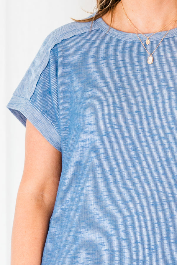 Chic Soul plus size clothing, denim heathered ribbed short sleeve top