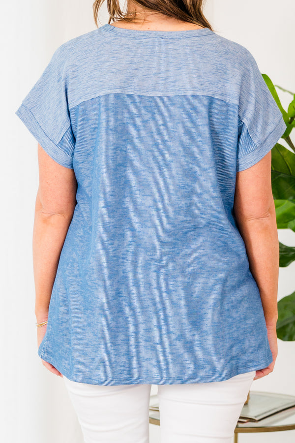 Chic Soul plus size clothing, denim heathered ribbed short sleeve top