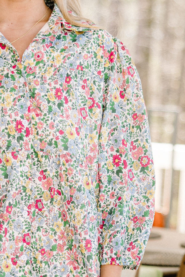 Chic Soul plus size clothing, quarter-balloon-sleeve pink floral collared ruffled short dress 