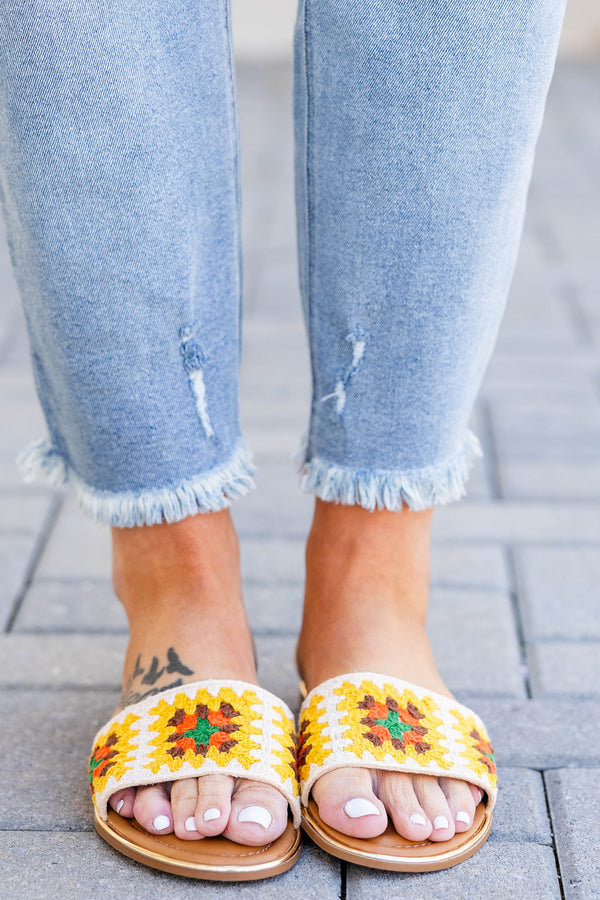 Chic Soul plus size clothing, yellow crochet strap sandals that are flat