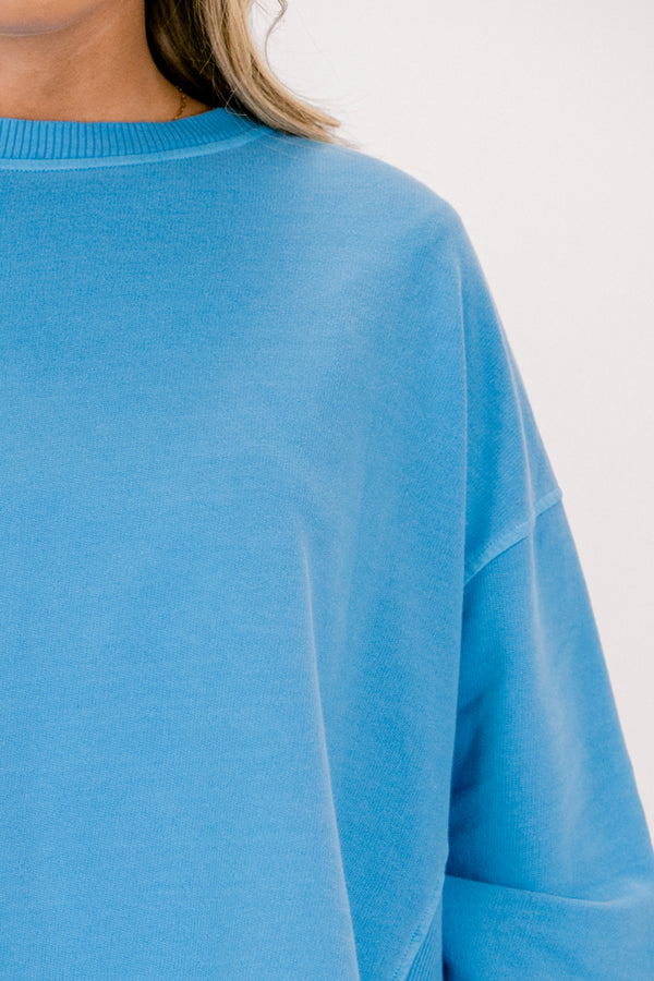 Chic Soul plus size clothing, ocean blue long sleeve pullover with side slits