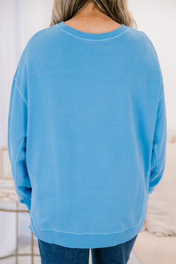 Chic Soul plus size clothing, ocean blue long sleeve pullover with side slits