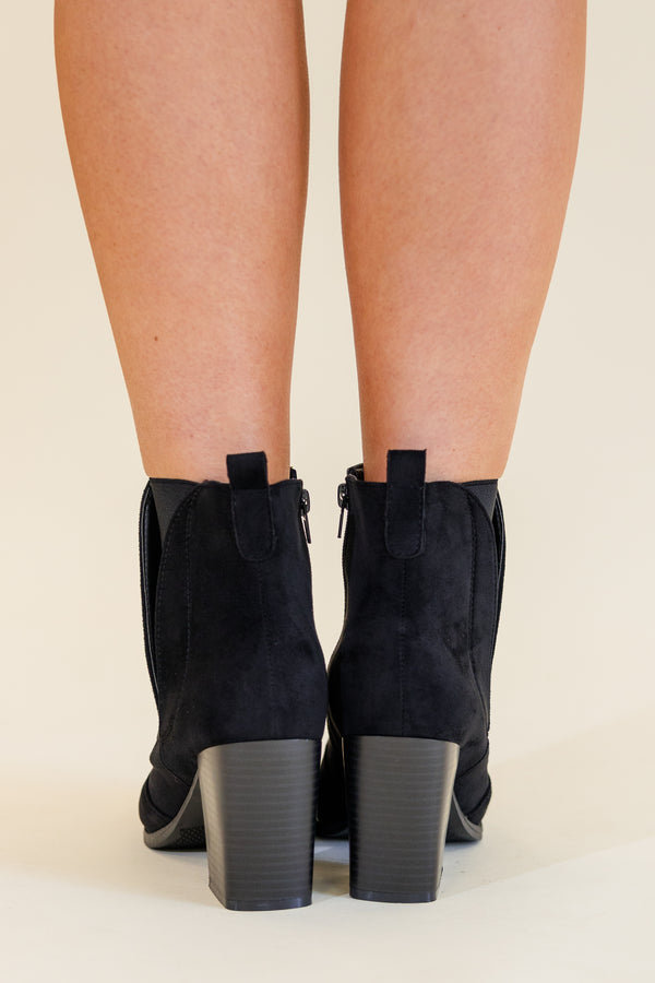Chic Soul plus size clothing, black chelsea boot heels with black heel and black stitching 