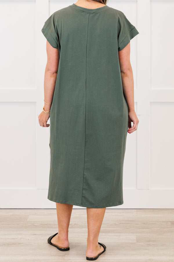 Chic Soul plus size clothing, ash jade short sleeve t-shirt dress with cuff sleeves and round neckline midi length with slits on the side
