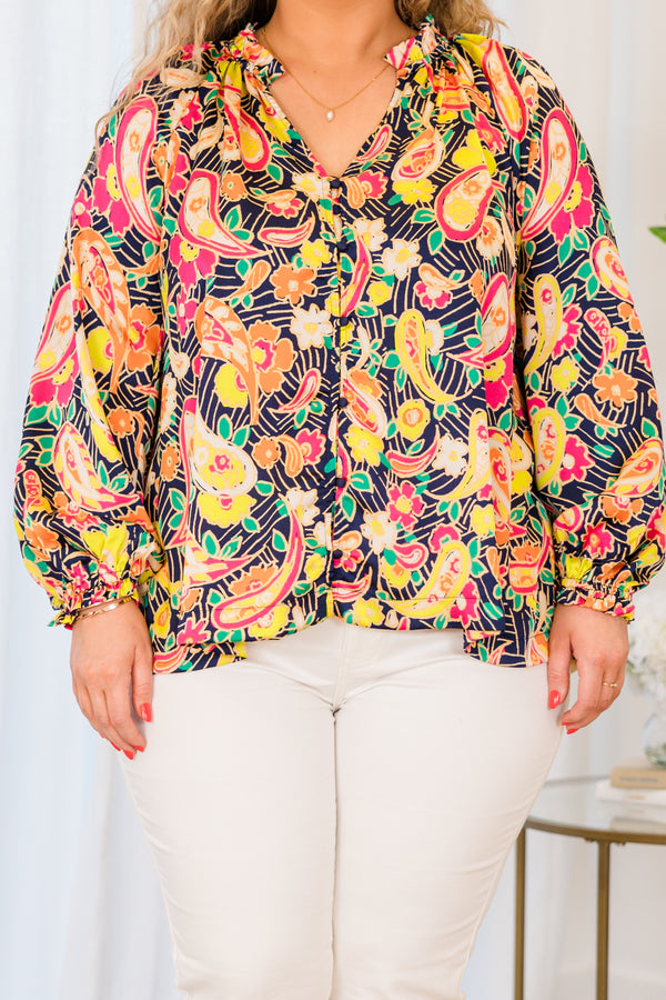 Chic Soul plus size clothing, long sleeve lime floral patterned top with v-neckline 