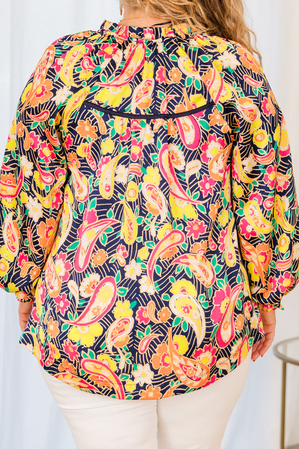 Chic Soul plus size clothing, long sleeve lime floral patterned top with v-neckline 