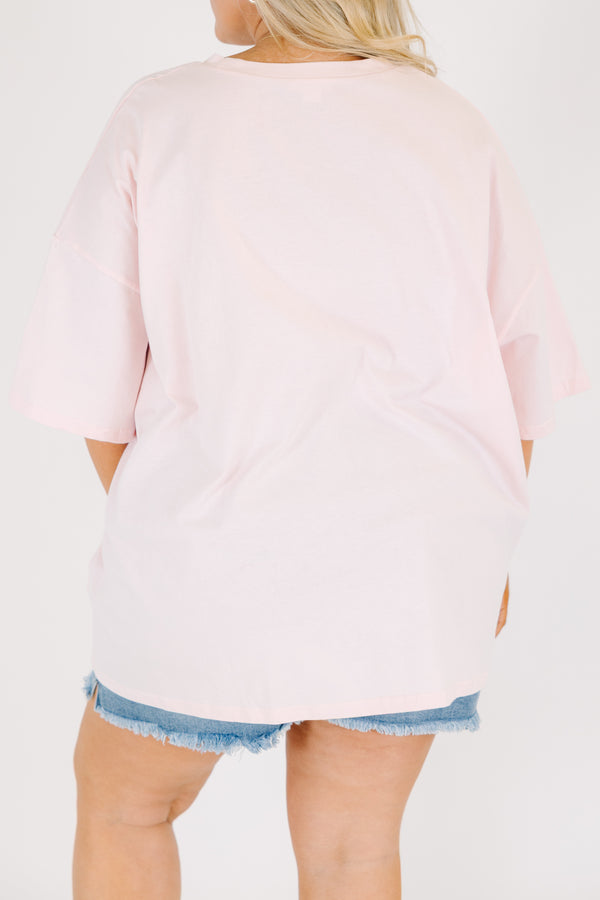 Chic Soul plus size clothing, light pink short sleeve oversized tee with 
