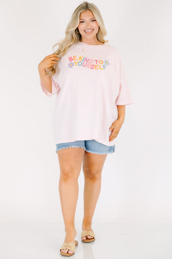 Chic Soul plus size clothing, light pink short sleeve oversized tee with 