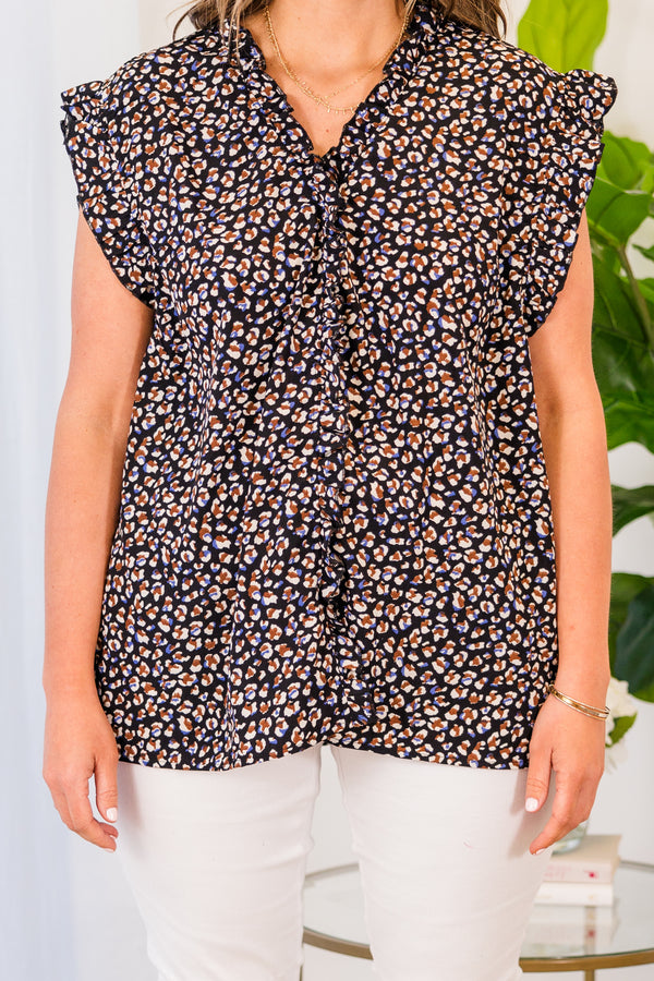 Chic Soul plus size clothing, black and yellow floral flutter short sleeve top