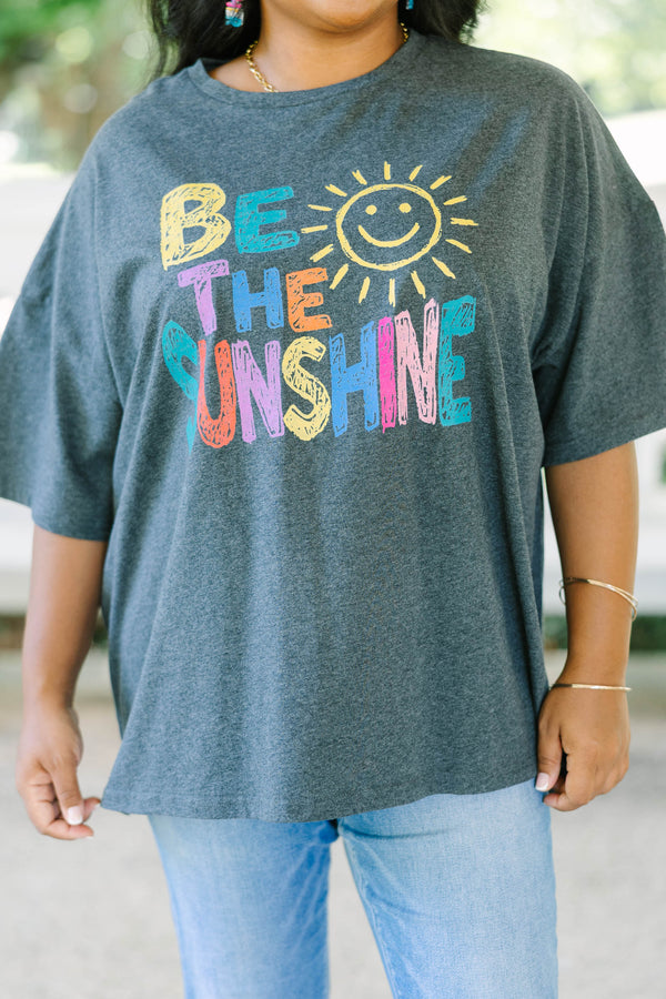 Plus Size charcoal boyfriend tee with colorful 
