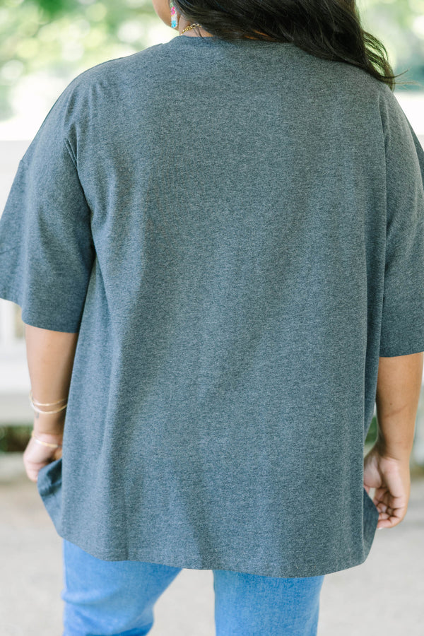 Plus Size charcoal boyfriend tee with colorful 