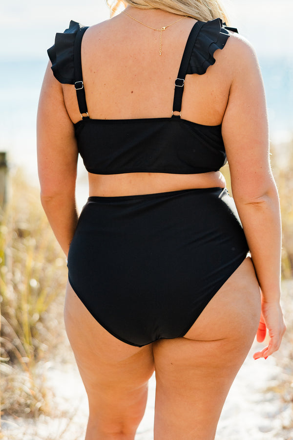 Chic Soul plus size clothing, black flutter strap swimsuit top 