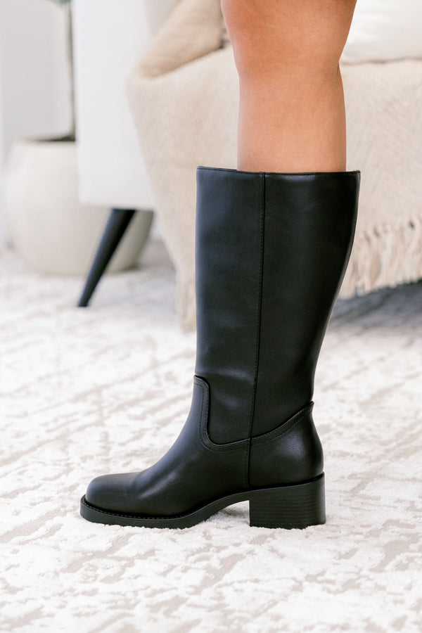 Chic Soul plus size clothing, black tall round toe boots with block heel