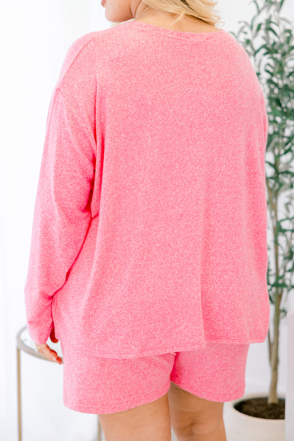Chic Soul plus size clothing, fuchsia pink long sleeve top and shorts set
