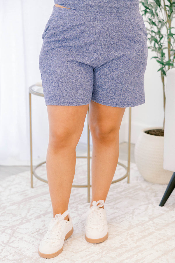Chic Soul plus size clothing, light navy speckled long sleeve top and short set