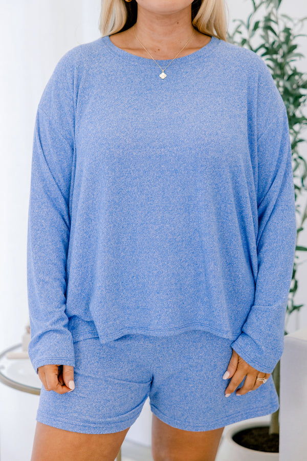 Chic Soul plus size clothing, ocean blue long sleeve and shorts set