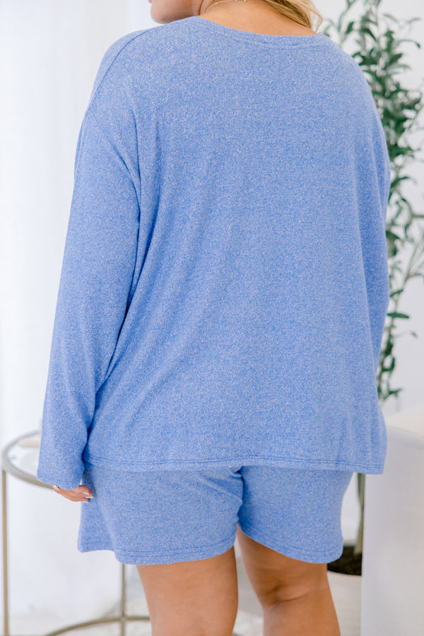 Chic Soul plus size clothing, ocean blue long sleeve and shorts set