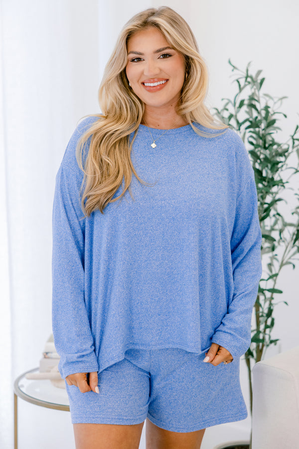 Chic Soul plus size clothing, ocean blue long sleeve and shorts set