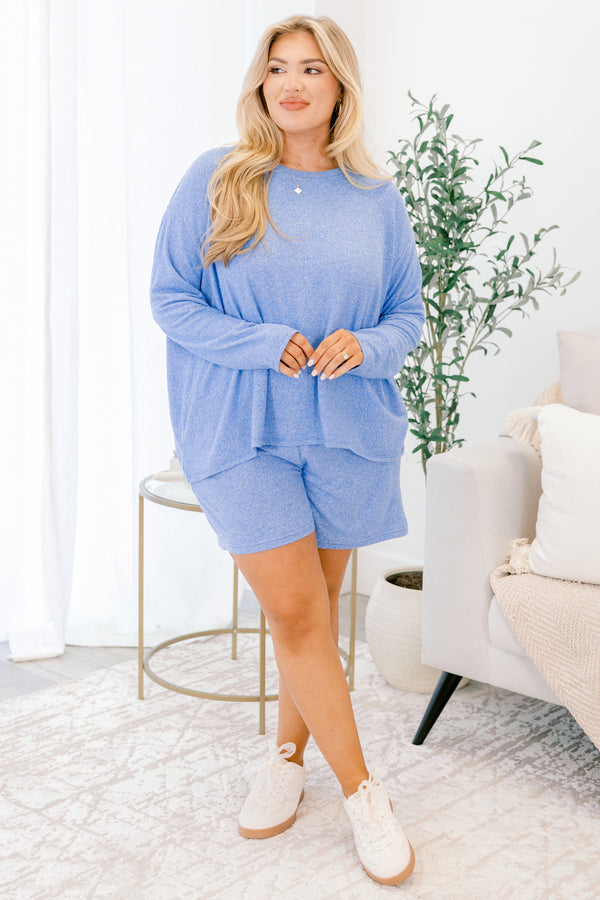 Chic Soul plus size clothing, ocean blue long sleeve and shorts set
