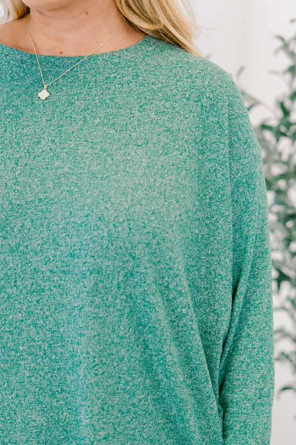 Chic Soul plus size clothing, dark green speckled long sleeve top and short set