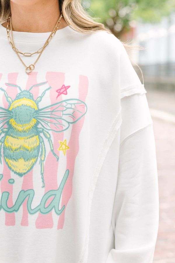 Plus Size ivory crew neck sweatshirt with a colorful bee graphic and 