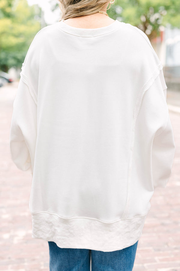 Plus Size ivory crew neck sweatshirt with a colorful bee graphic and 
